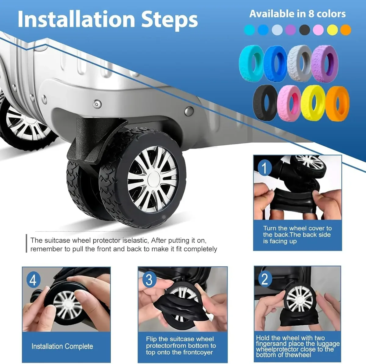 8 pièces/ensemble de protections en silicone pour roulettes de bagages, anti-bruit, résistantes à l'usure, pour valises à roulettes, protection épaissie pour le voyage