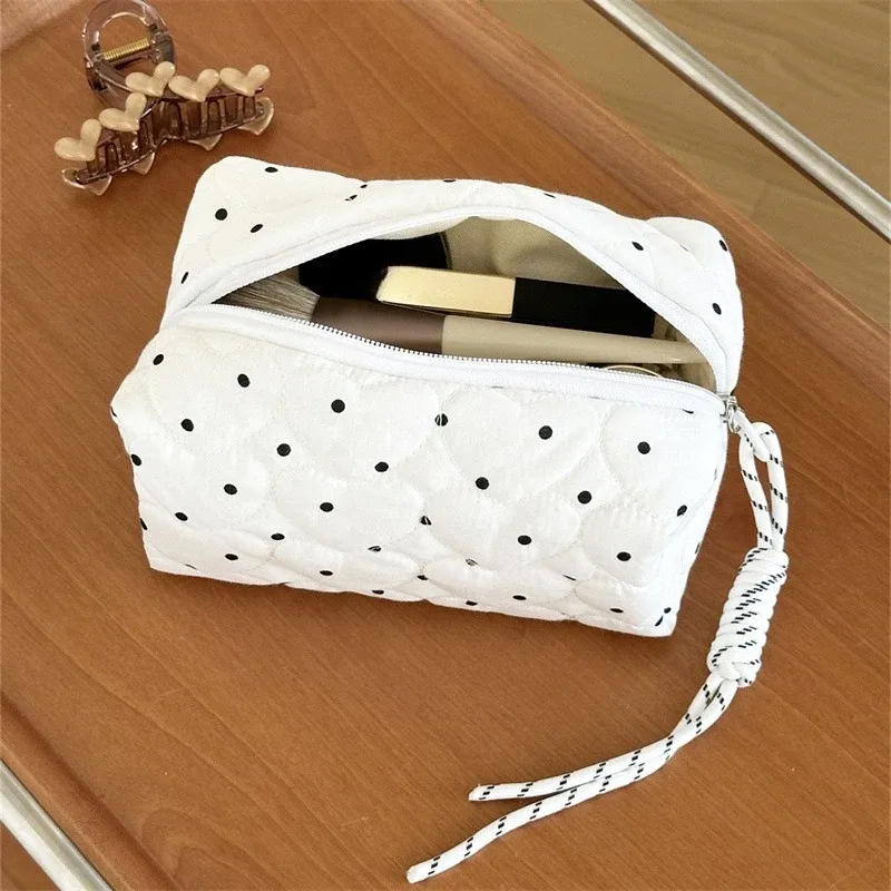 Nouveau sac de maquillage à points blancs pour femmes et filles, petit grand pinceau à rouge à lèvres, pochette cosmétique, Mini portefeuille Portable, porte-monnaie