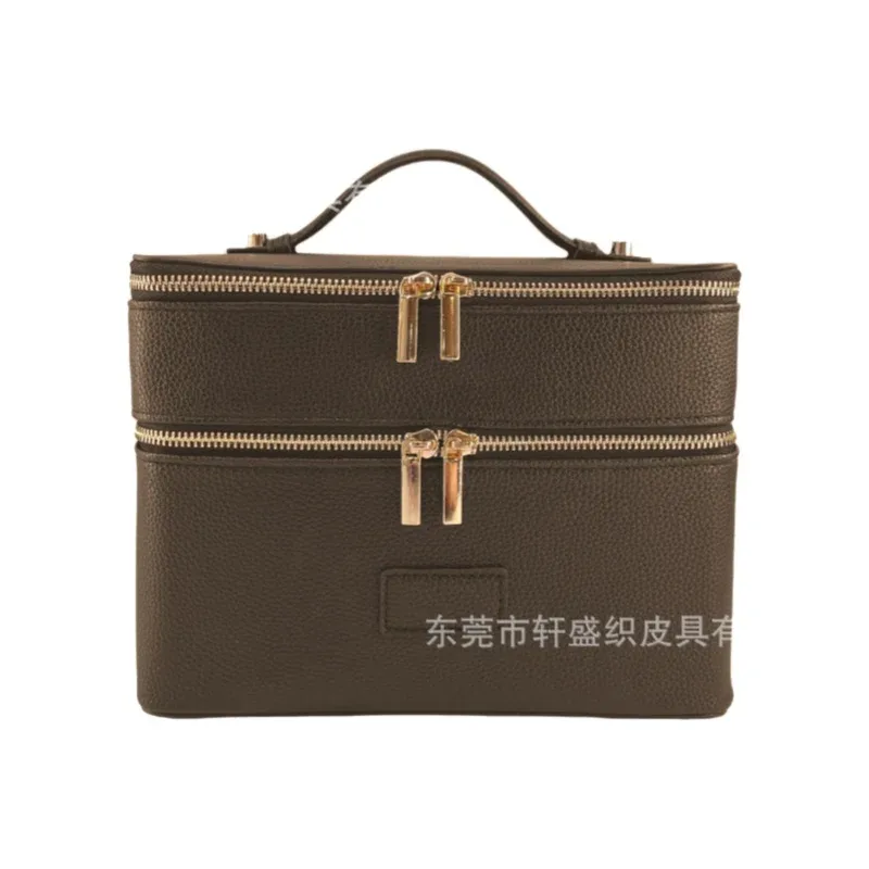 sac à main en cuir, style trousse de toilette, imperméable, grande capacité, sac de voyage pratique, sac de rangement pour maquillage, double couche, voyage décontracté