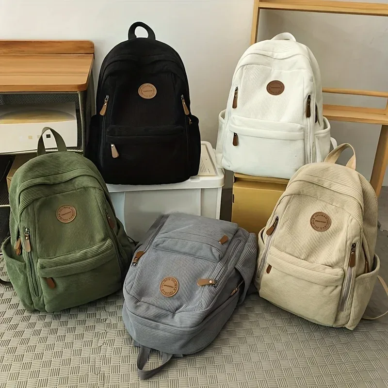 sac à dos en velours côtelé vert olive pour femme, grande capacité, sac à dos décontracté, travail, école, voyage, cadeau idéal pour les étudiants, école