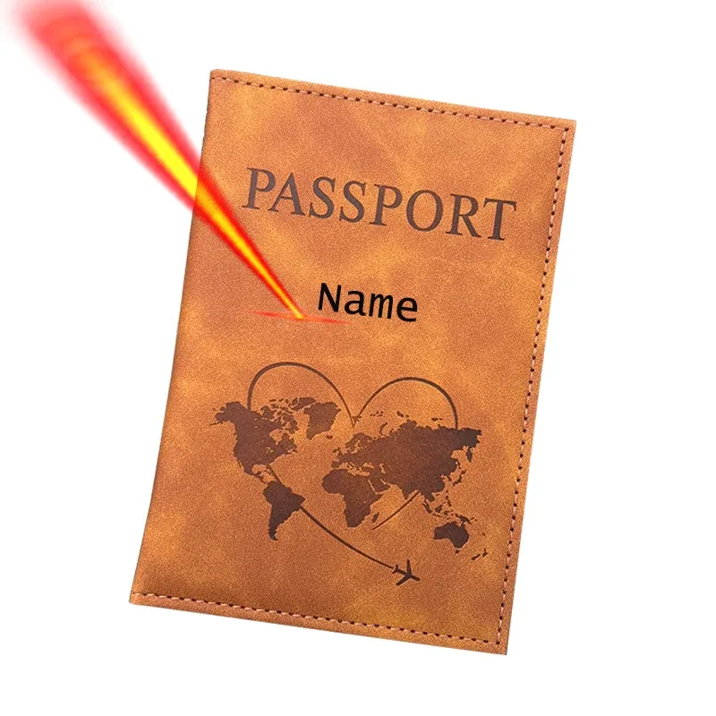 Porte-passeport avec nom personnalisé, portefeuille de voyage, couverture en cuir gravé, cadeaux de voyage, accessoires de voyage pour femmes et hommes