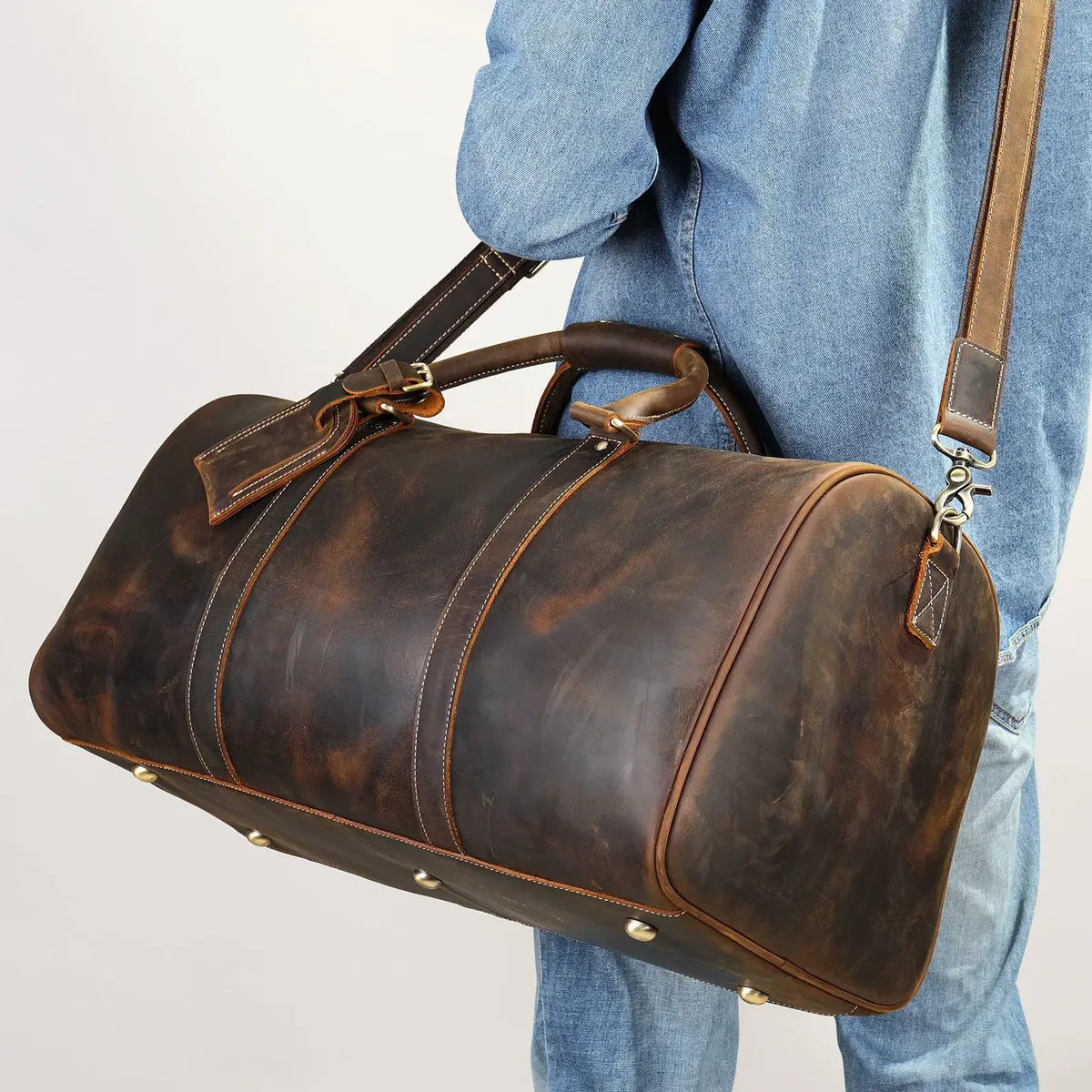 sac de voyage en cuir véritable pour homme avec compartiment à chaussures, sac de sport en cuir de vachette de qualité supérieure, sac de week-end à bandoulière