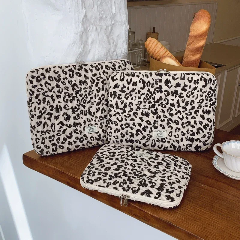 Sac de rangement pour ordinateur portable en velours côtelé, léger et décontracté, imprimé léopard, décoration, 11/13/15 pouces, adapté au déplacement quotidien