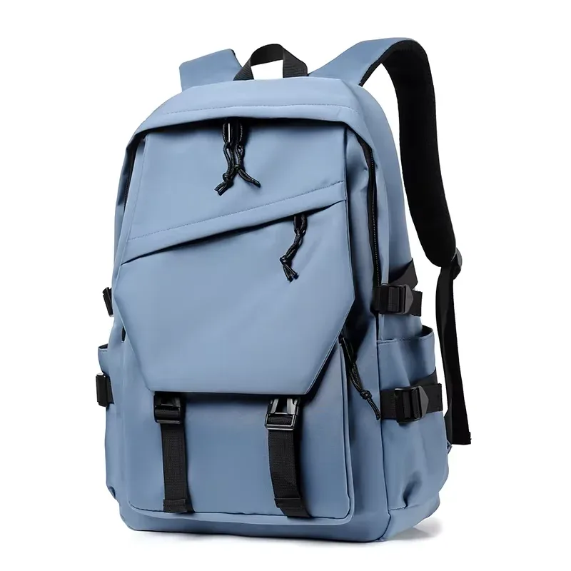 sac à dos simple pour homme en polyester imperméable de 15 pouces, couleur unie, tendance, pour couple, étudiant, ordinateur portable