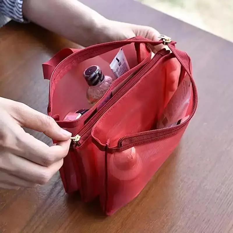 sac à cosmétiques transparent en maille à 3 couches de grande capacité, sac de rangement de voyage léger pour rouge à lèvres et articles de toilette, polyester durable, non imperméable, fermeture à glissière