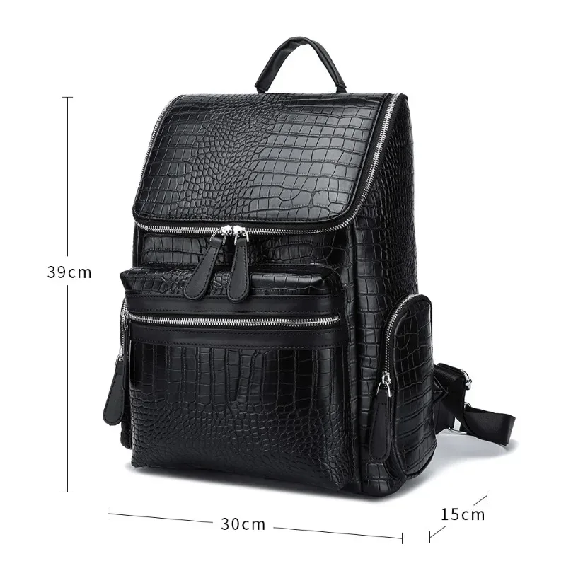 sac à dos en cuir d'alligator pour hommes, sac pour ordinateur portable d'affaires, sacs à dos de voyage de grande capacité, cartable pour étudiants