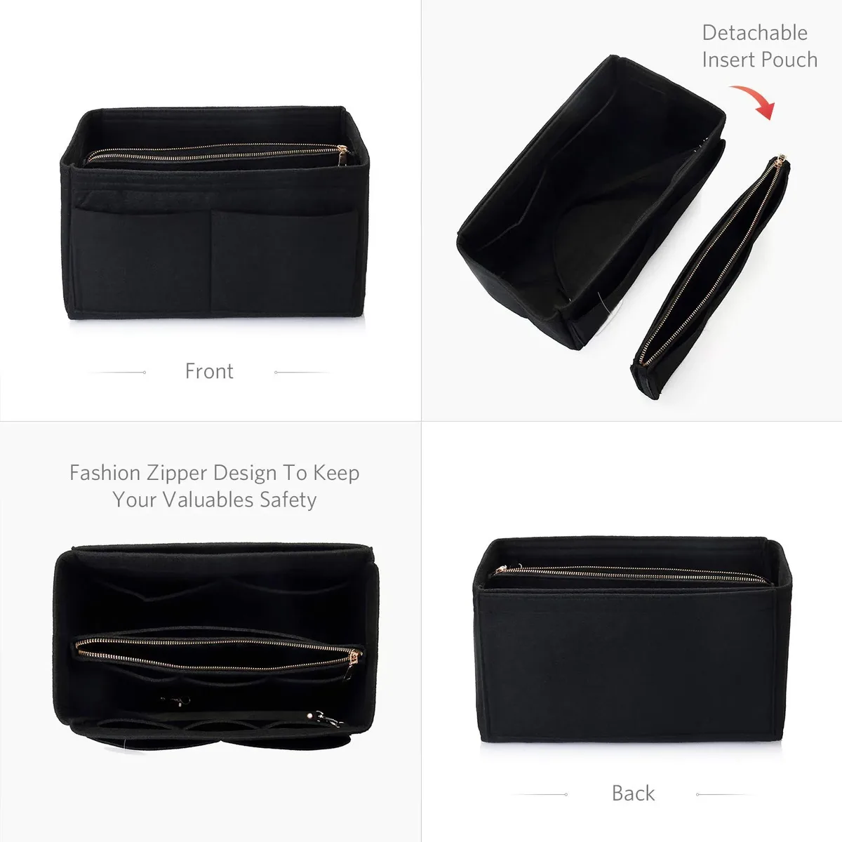 insert organisateur de sac à main en feutre – séparateur de sac fourre-tout de voyage avec fermeture éclair, insert de sac à main pour longchamp, neverfull, speedy & more