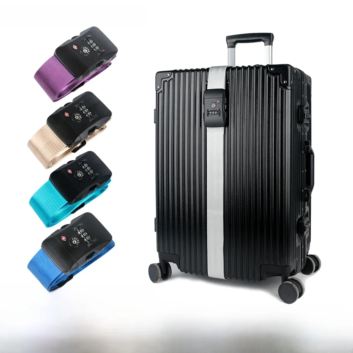 sangle de bagage en nylon épaissi avec cadenas tsa à combinaison, ceinture de fixation réglable pour sac de vo