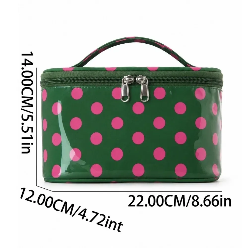 sac de maquillage en pvc à pois, grande capacité, sac à cosmétiques étanche en pvc avec poignée, organisateur de maquillage, transport décontracté