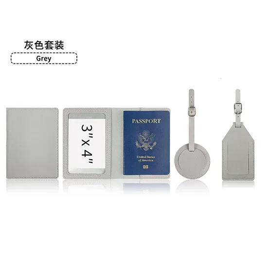 couverture de passeport de voyage avec nom personnalisé, étiquette ronde pour bagages, étiquette de valise personnalisée avec sac d'étiquette d'air, cuir pu, cadeau de luxe, livraison directe