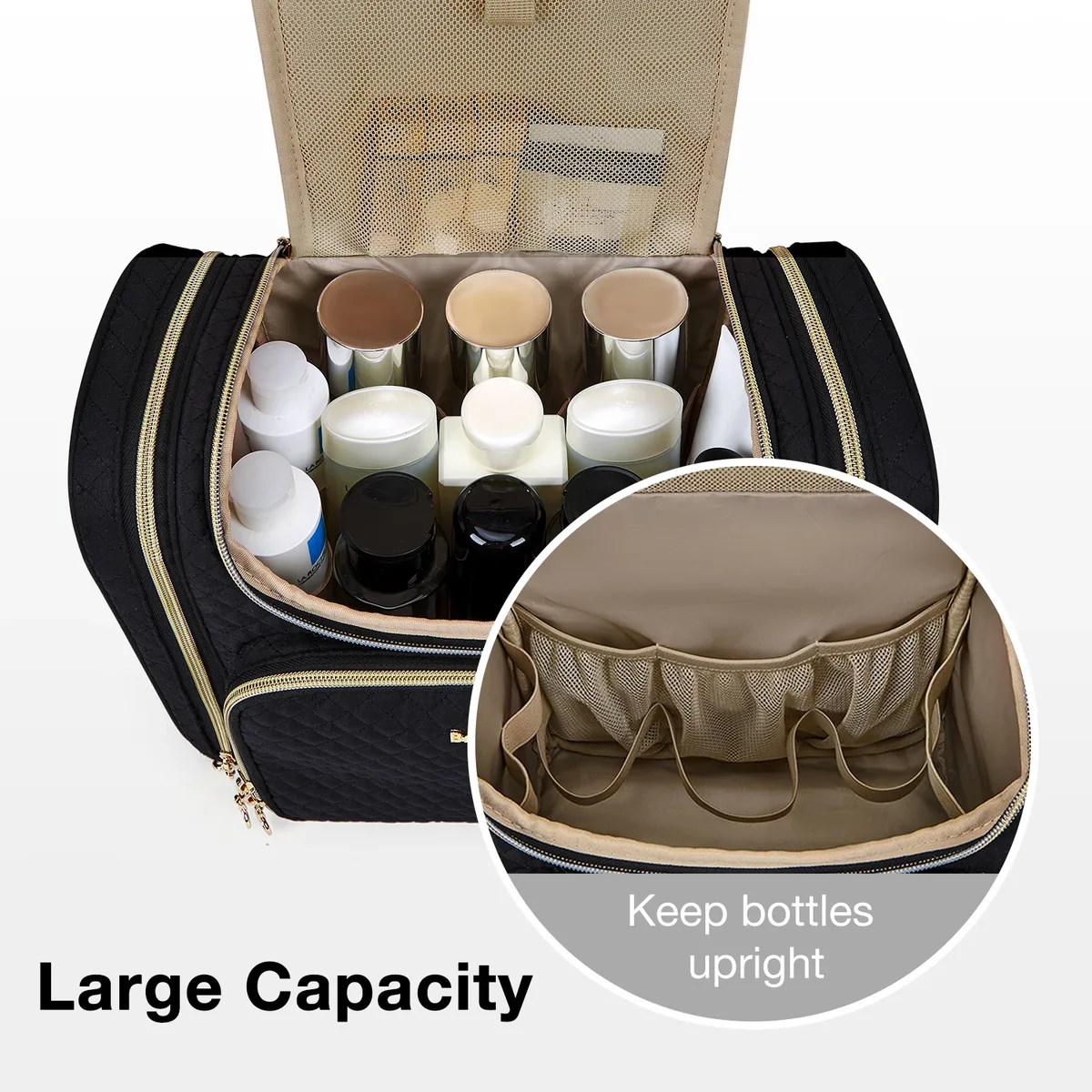 bagsmart trousse de maquillage pour femme, trousse de toilette de grande capacité, résistante à l'eau, pour maquillage, organisateur de voyage, essentiels