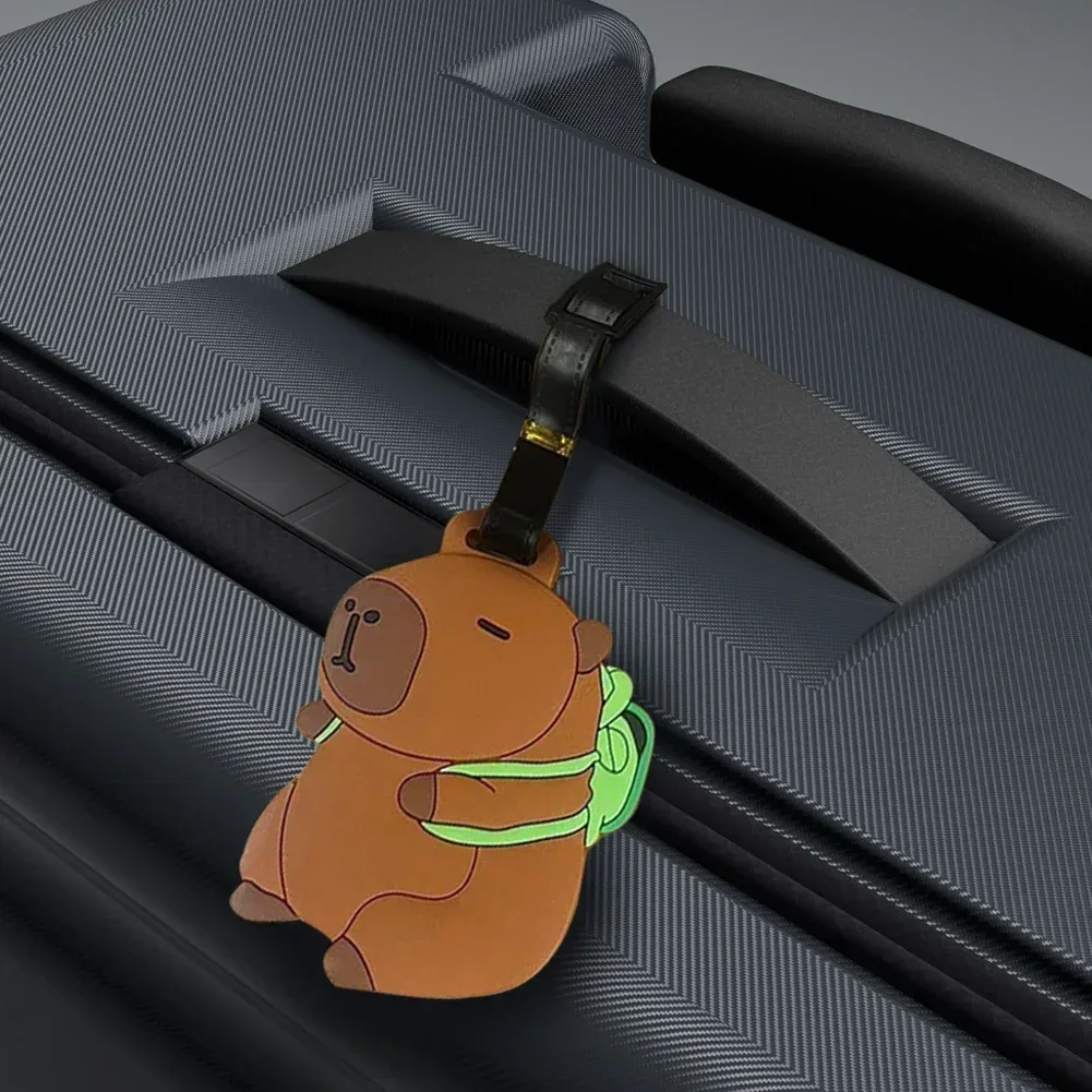 étiquette de bagage design chat requin kawaii, accessoires de voyage pour femmes, étiquette de bagage en pvc de dessin animé pour hommes, portable, anti-perte, adresse, nom