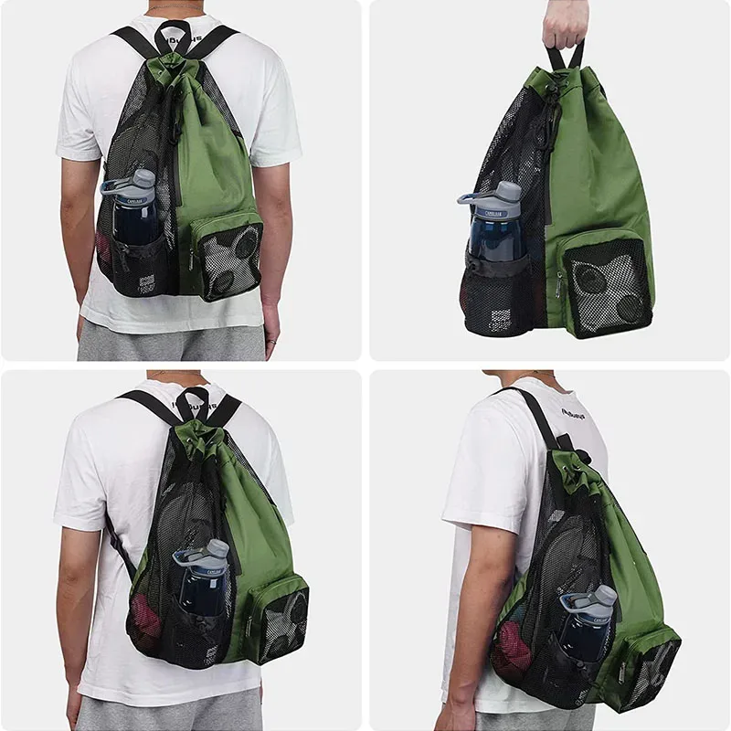 sac à dos de plage en maille avec poche étanche, sac de piscine à cordon, sac de natation imperméable, sac à dos de sport pour hommes et femmes