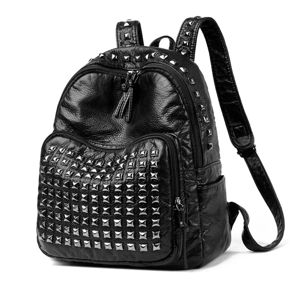 sacs à dos à rivets en cuir souple, design de luxe super cool, grande capacité, en pu, résistants à l'usure, punk, unisexe