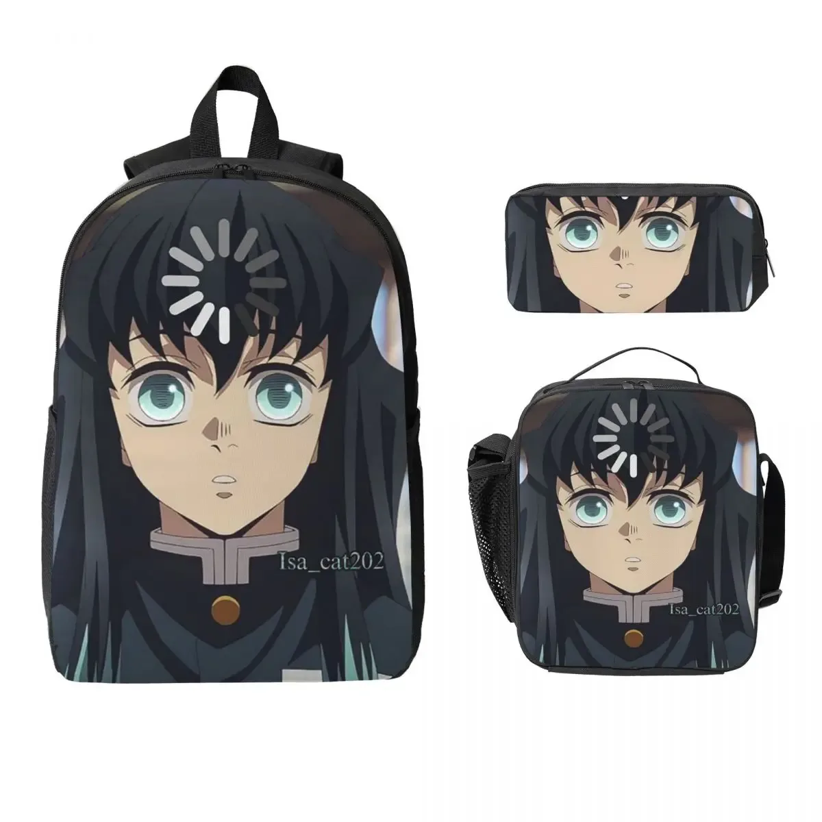 muichiro tokito demon slayer sac à dos garçons filles bookbag sac d'école ordinateur portable sacs à bandoulière 3ps sac à déjeuner isolé trousse à crayons