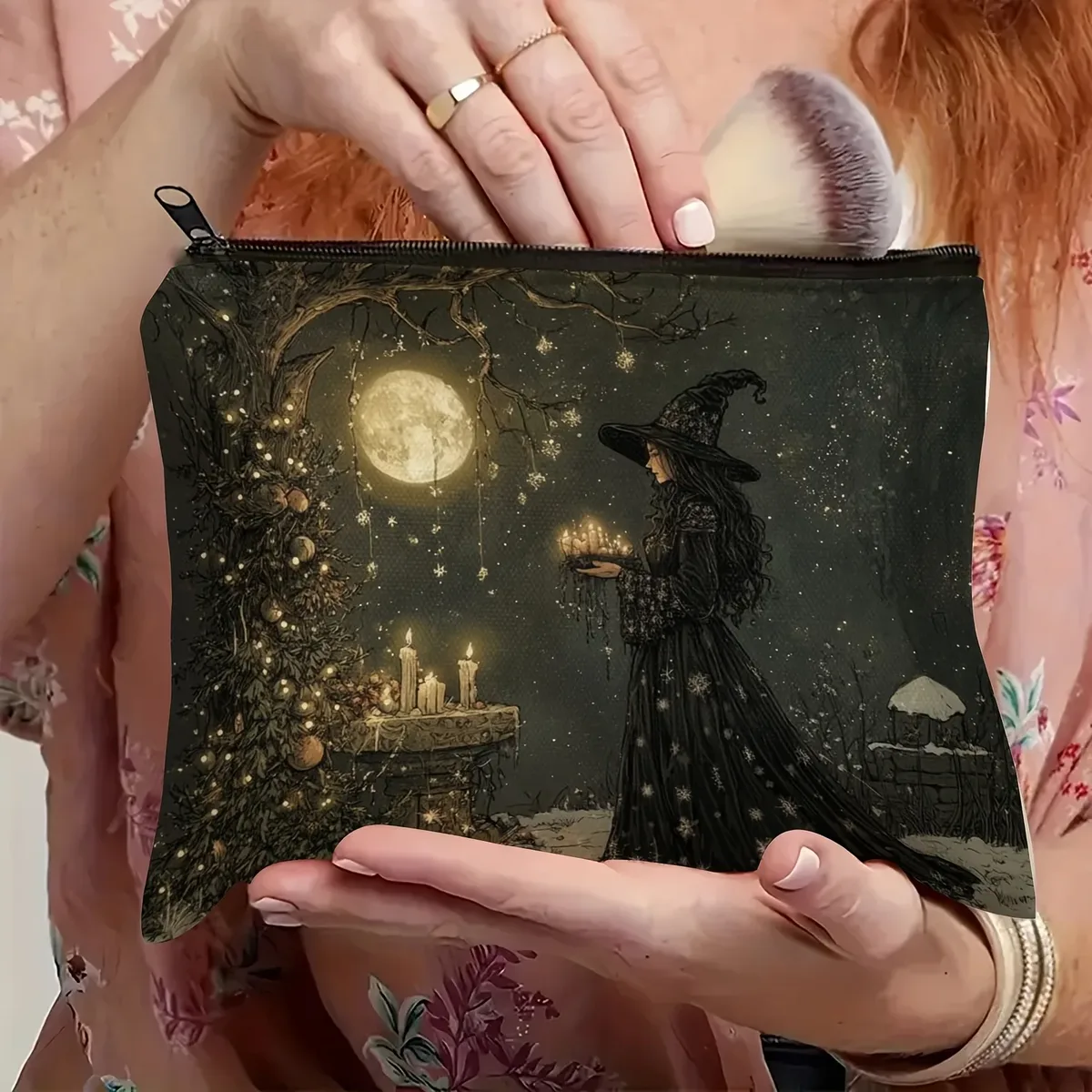 trousse de maquillage unisexe pour adultes, sac de rangement multifonctionnel durable sur le thème de la sorcière, couleurs mélangées, avec fermeture éclair pour sac de voyage pour étudiant et sœur
