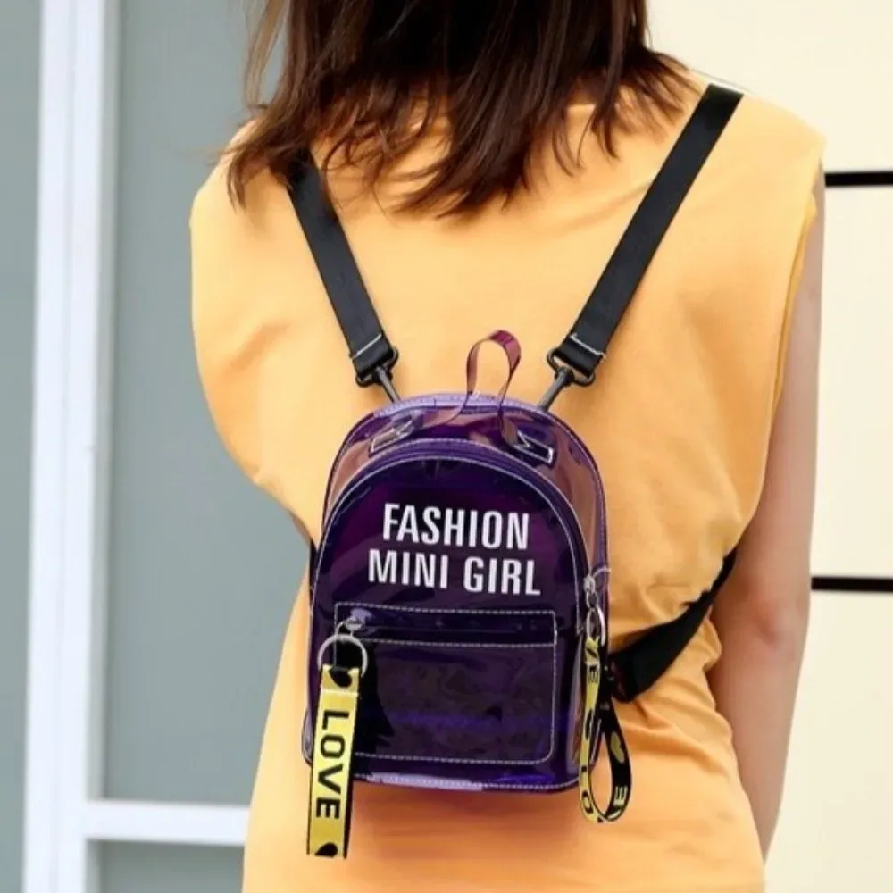 sac à dos mini transparent imperméable, tendance, idéal pour les festivals, en pvc, couleur unie avec motif de lettres.