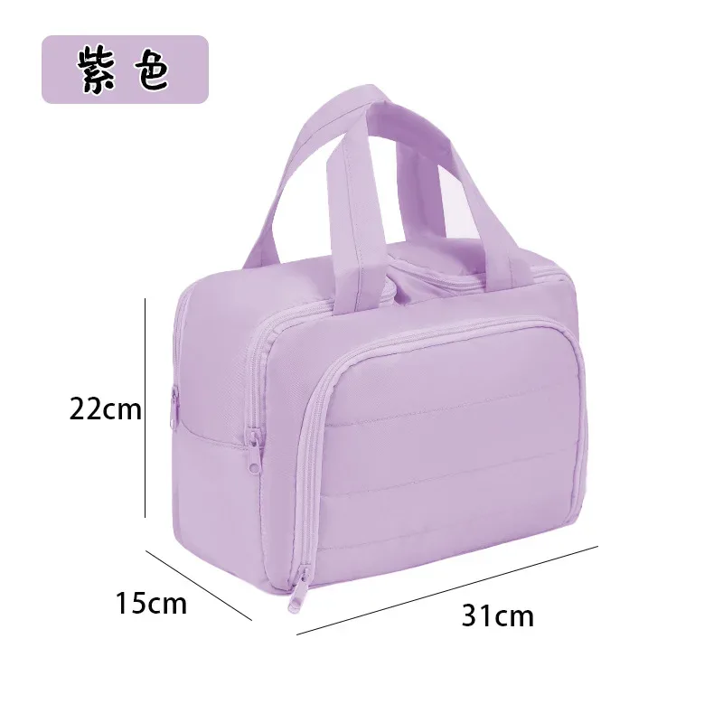 grande trousse de maquillage de voyage 180 °   organisateur de toilette à large ouverture, trousse à cosmétiques rembourrée résistante à l'eau avec poignée pour bouteilles pleines grand format