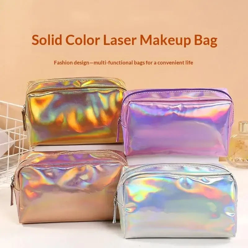sac cosmétique laser couleur unie, imperméable, portable, pour rangement de produits de toilette, sac cadeau maquillage, pochette de maquillage, organisateur de cosmétiques de voyage