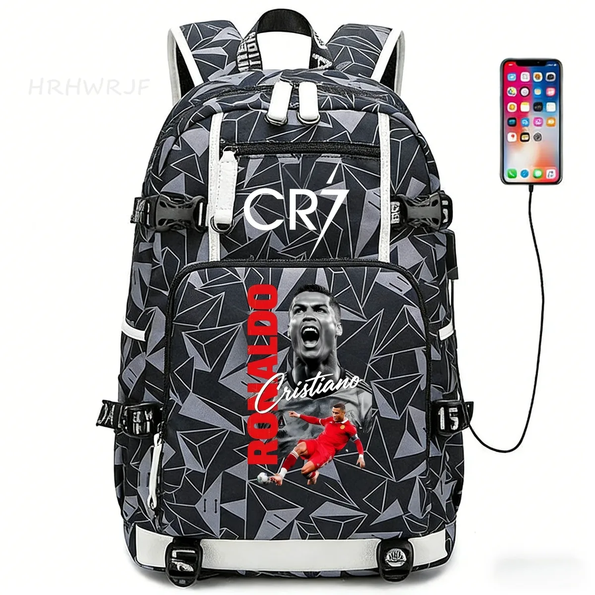 sac à dos camouflage cr7 pour ordinateur portable, sac à dos de randonnée, sacs d'école de 18 pouces, sacs d'école imperméables usb de grande capacité, sac à dos mochilas