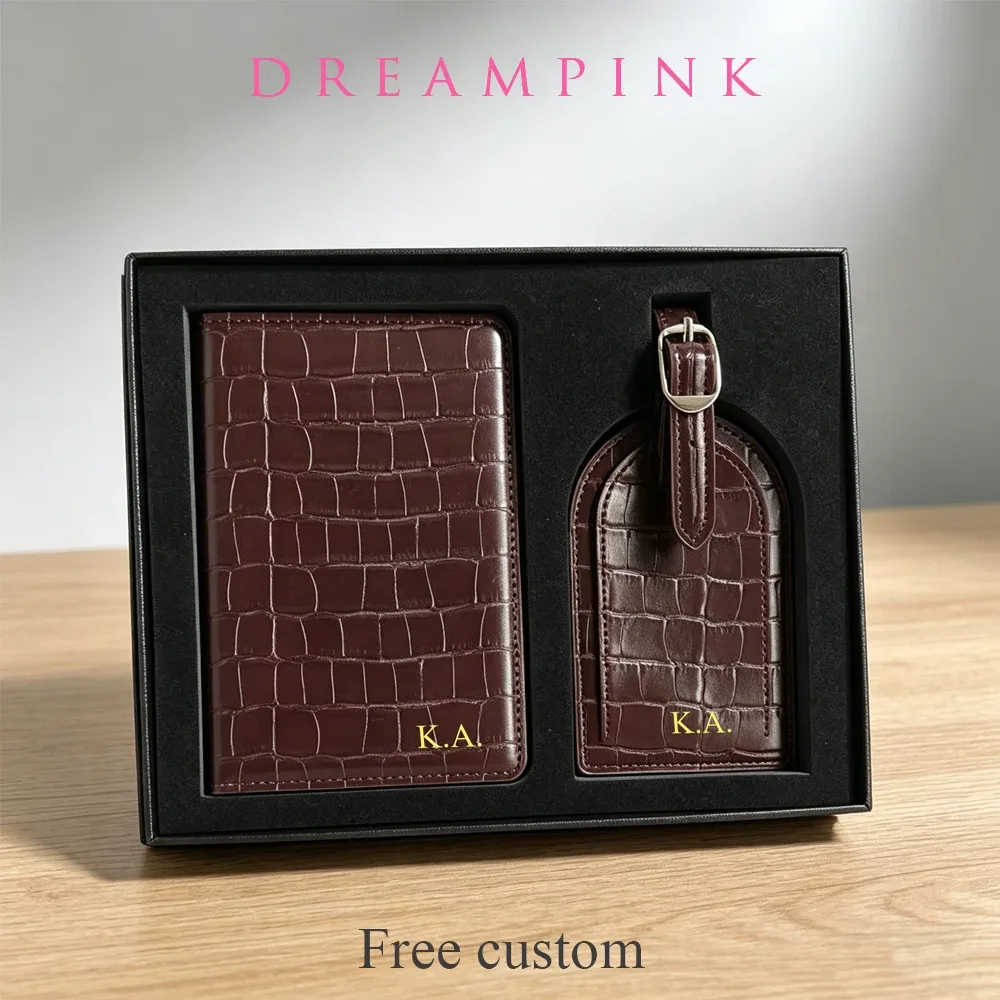 ensemble cadeau luxe : housse de passeport et étiquette de bagage personnalisables – accessoires de voyage pour hommes et femmes – porte-passeport et étiquette de valise