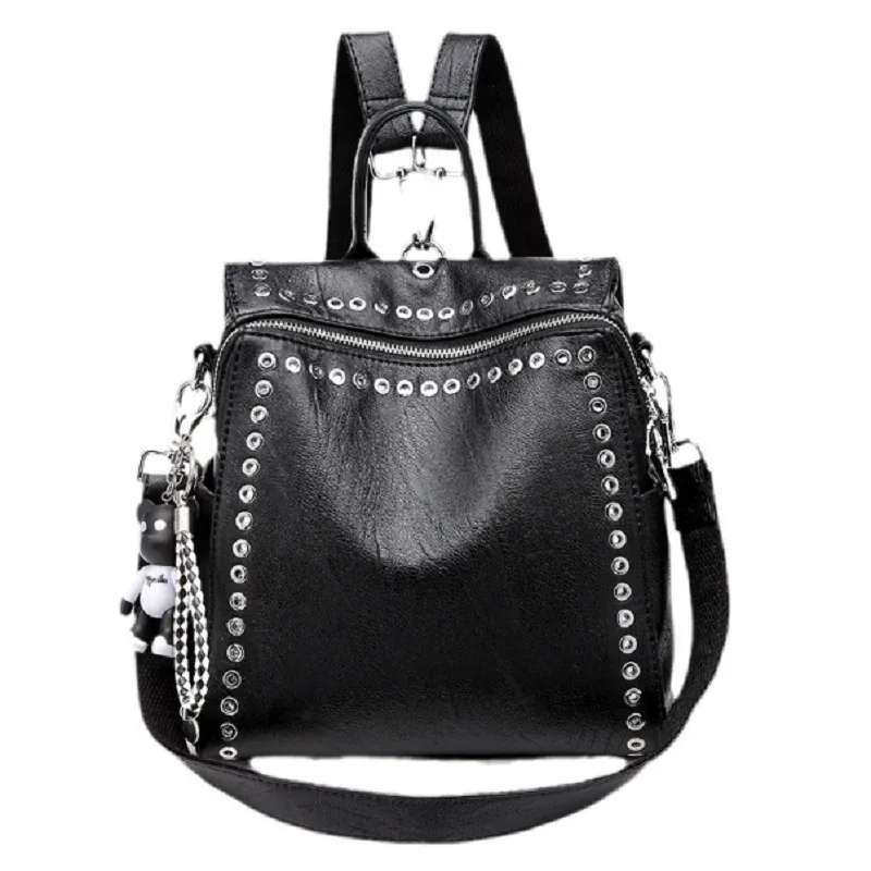 sacs à dos de voyage en cuir véritable de grande capacité pour femmes, sacs à bandoulière de luxe à rivets de styliste, fourre-tout de bonne qualité