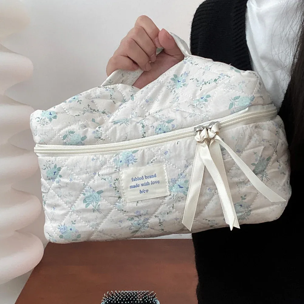 trousse de maquillage matelassurera pour femme, grand étui de voyage, poudres cosmétiques portables esthétiques, trousse de toilette florale