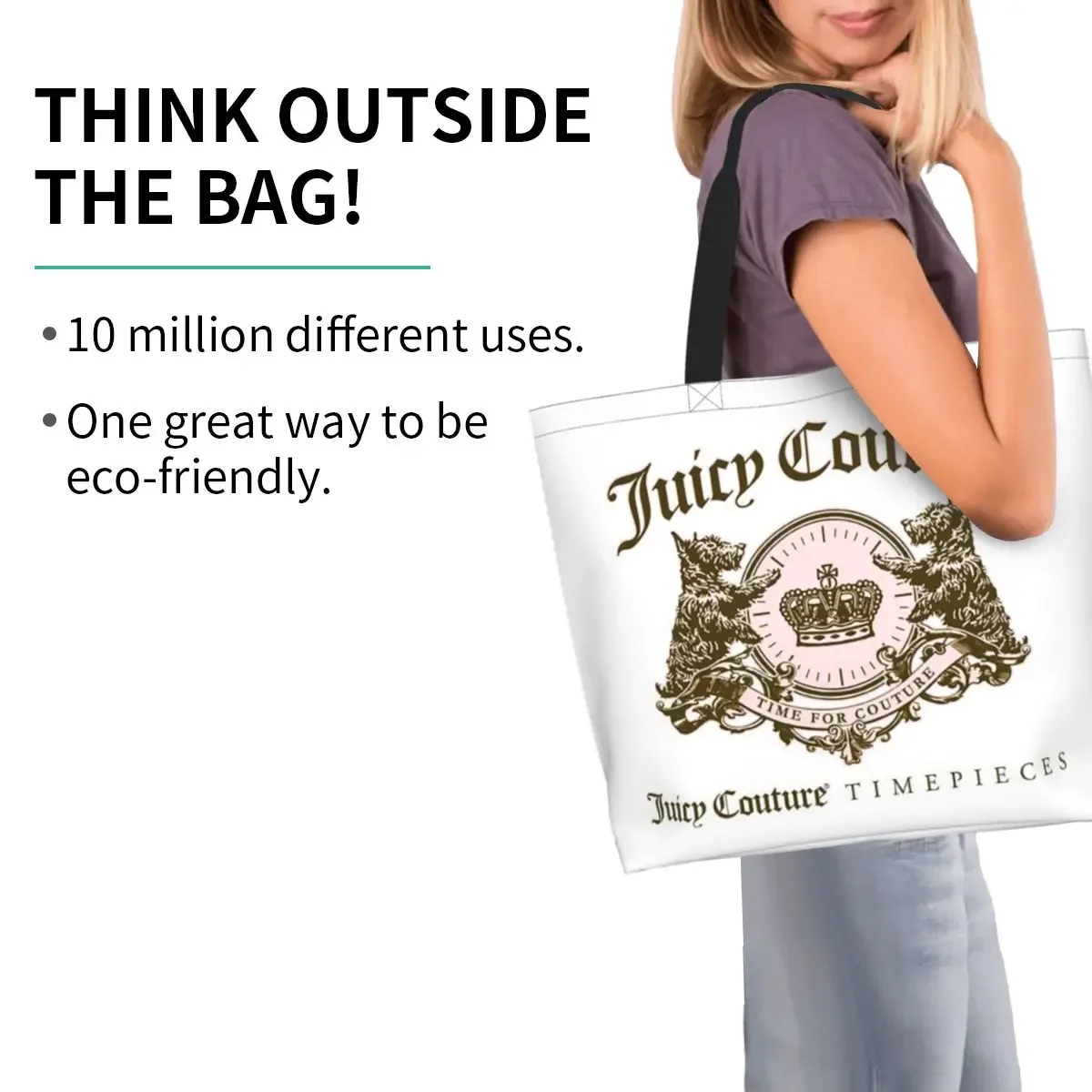 sac fourre-tout classique juicy couture en toile, grande capacité, sac à bandoulière, sac de courses pour femmes