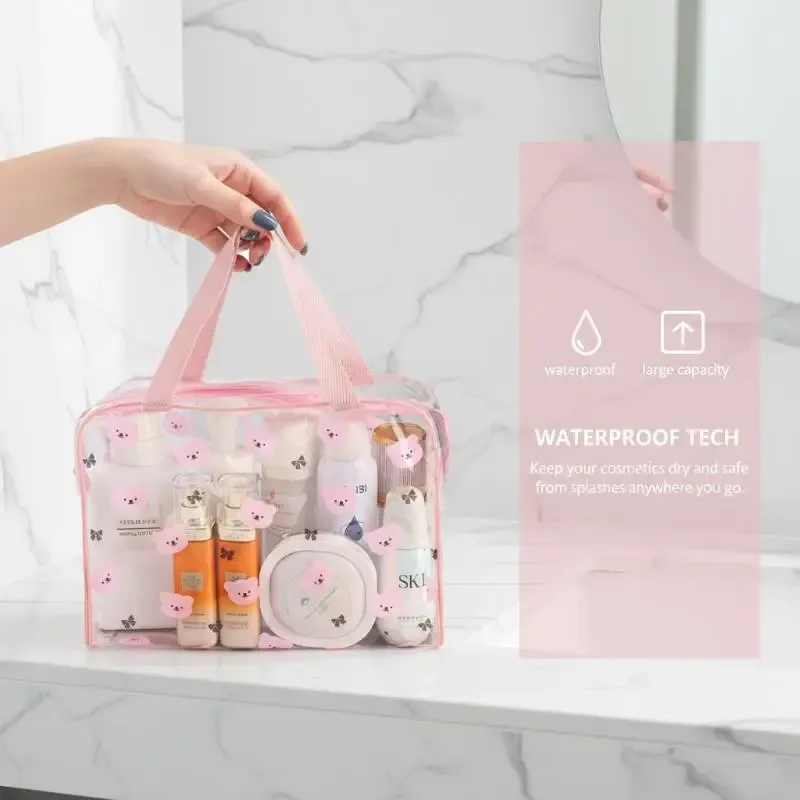 1 sac à cosmétiques imprimé en PVC, sac de rangement portable pour cosmétiques, sac à cosmétiques de voyage transparent de grande capacité
