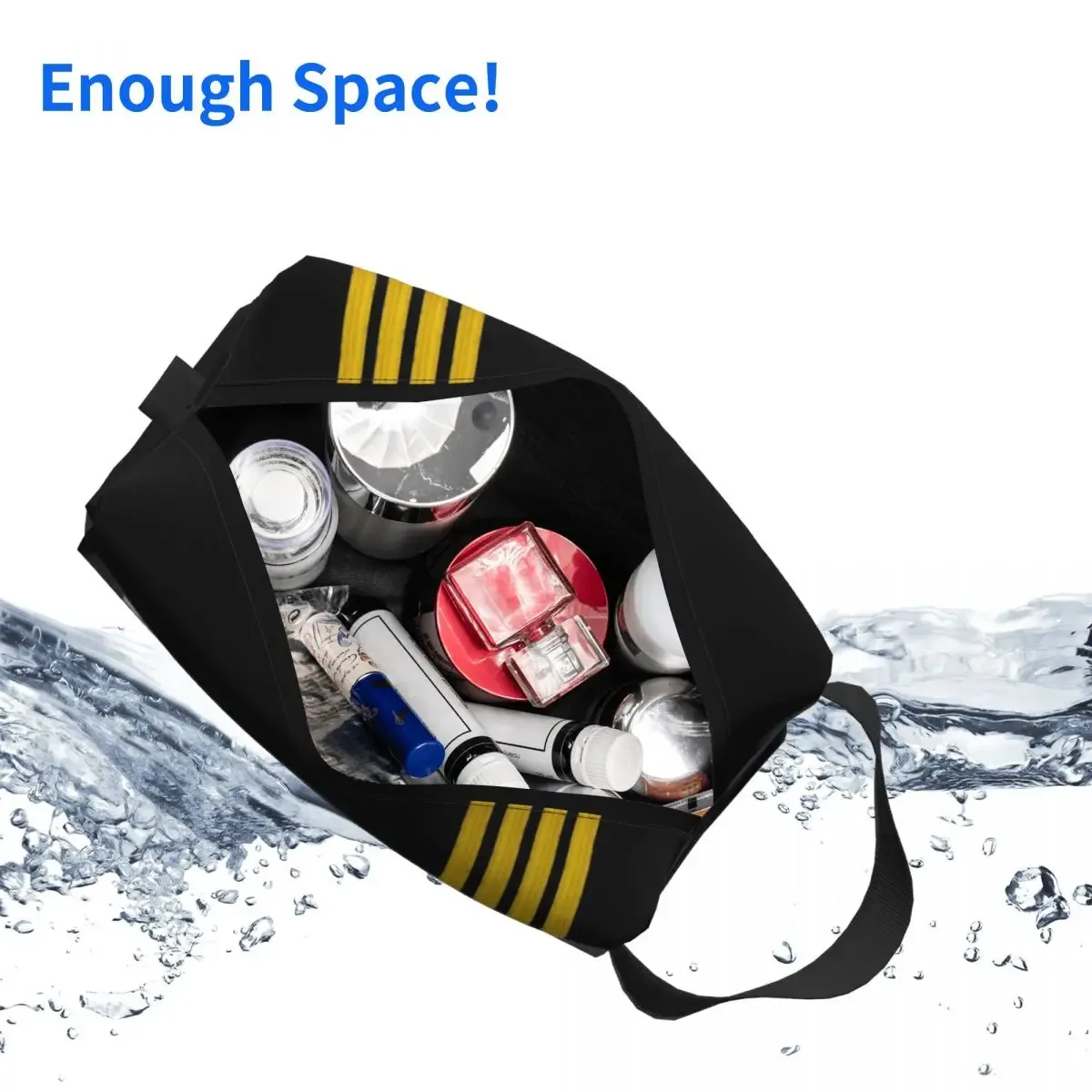 trousse de toilette personnalisée born to fly captain stripes, pilote de vol, aviateur d'aviation, avion, maquillage, rangement de cosmétiques, kit dopp