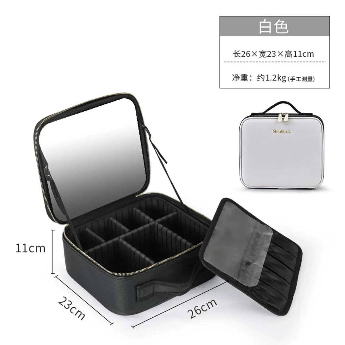 trousse de maquillage miroir plein écran pour femme, sac de rangement portable pour cosmétiques, soins de la peau, grande capacité, haut de gamme