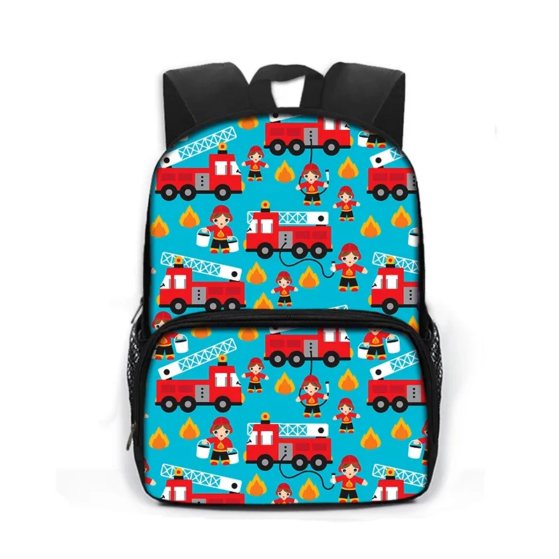 sac à dos imprimé dessin animé de police, voiture, bus, pelle, camion, sac de jour pour enfants, sac de livre pour écoliers de maternelle