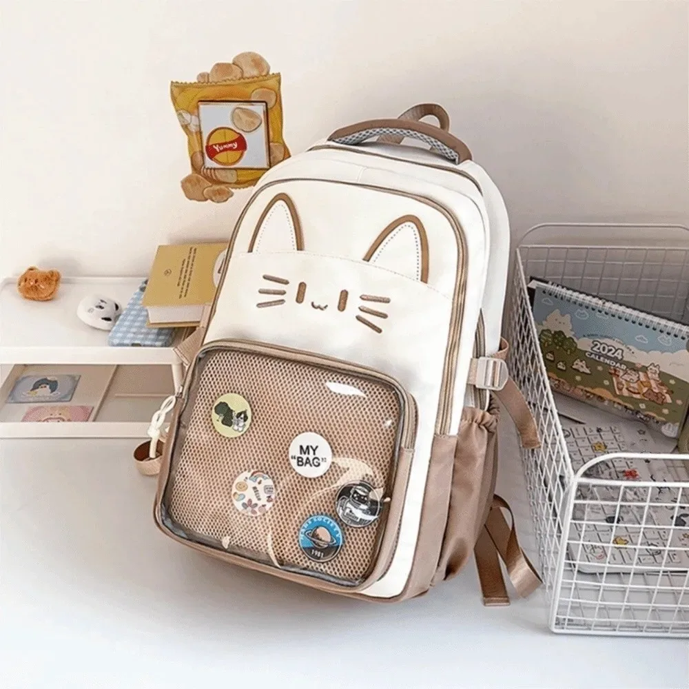 sac à dos ita transparent kawaii grande capacité, pour affichage diy, motif chat de dessin animé, double bretelles, pour l'école