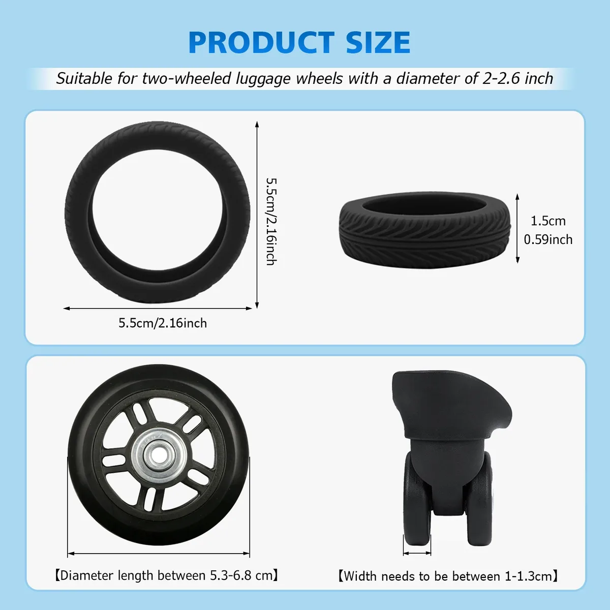 housses de roue de bagage 8 pièces, housse de protection de roue de valise en silicone pour roue rotative de 2 à 2.4 pouces, housse de protection pour bagages à main
