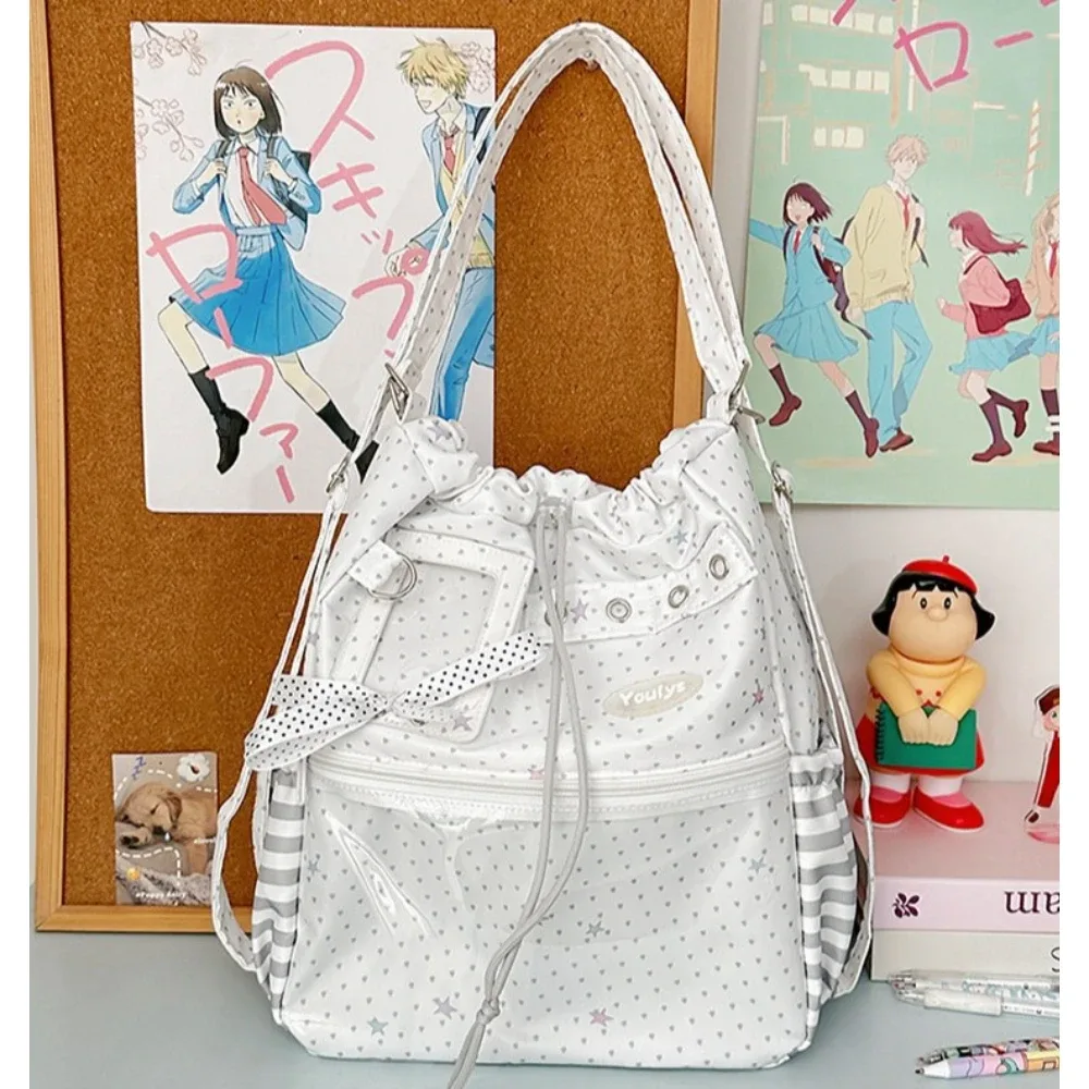 sac à dos ita mignon à pois avec cordon de serrage et poche transparente pour pince, sac multifonctionnel pour l'école, les trajets et les sorties