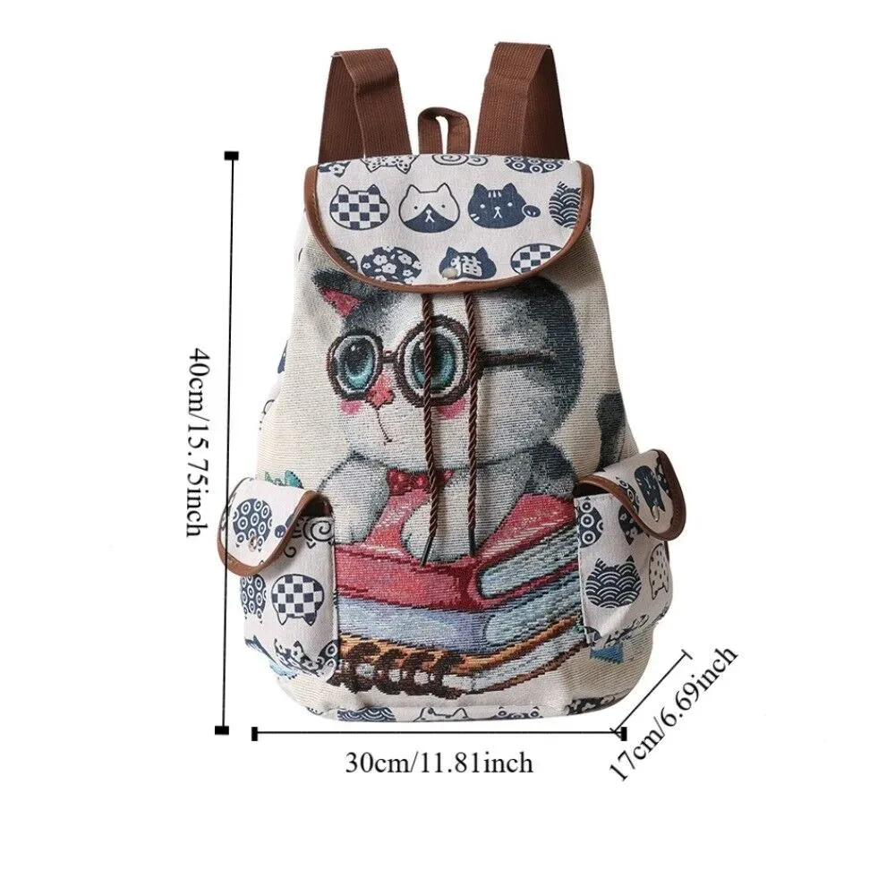 sac à dos décontracté en toile brodé style ethnique jacquard avec motif éléphant et hibou, sac seau à cordon pour la plage