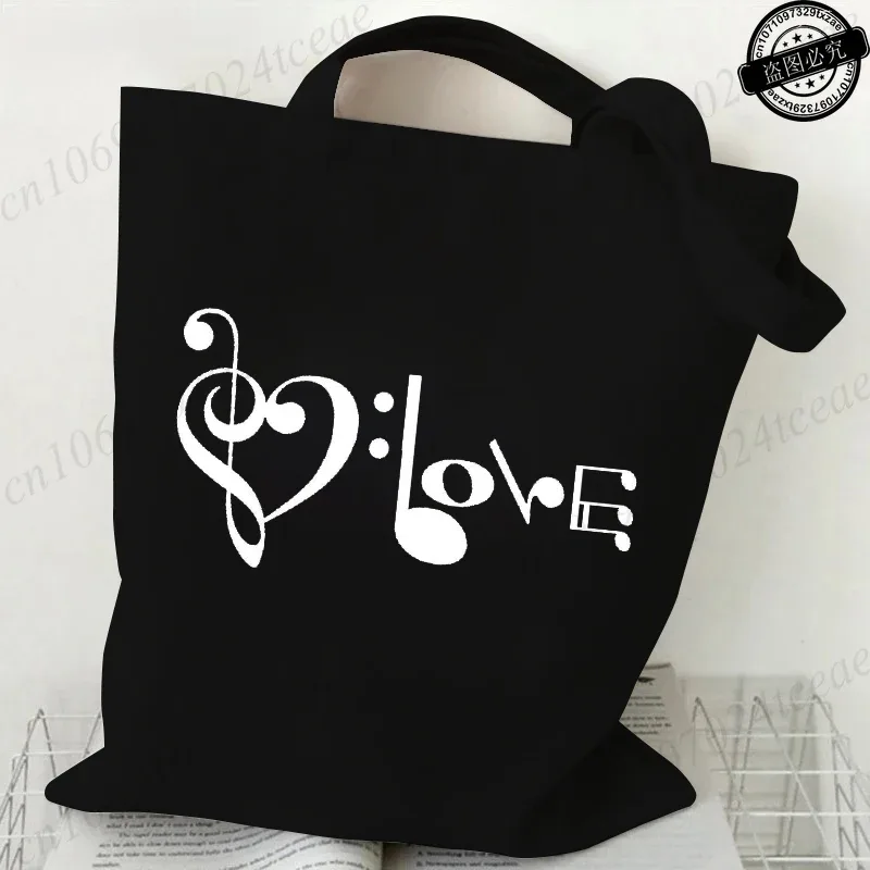 sac en toile harajuku pour femmes, sacs à bandoulière décontractés, grand sac fourre-tout, sac à main avec motifs de notes musicales, sacs à main tendance