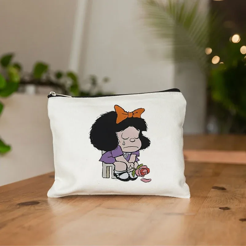 mafalda mignon anime cosmétique trousse de maquillage crayon organisateur fermeture éclair kawaii maquillage pochette sac à main voyage trousses de toilette cadeau