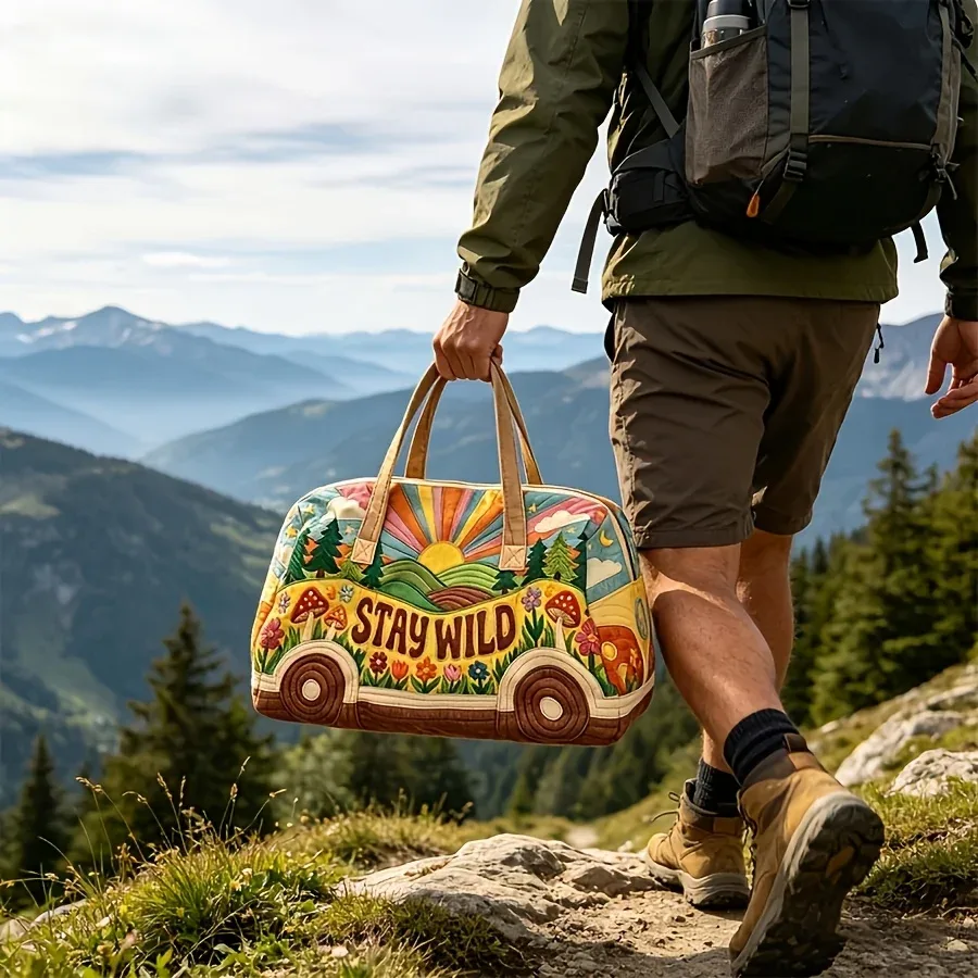 sac de sport multifonctionnel imprimé numériquement en 3d pour courtes distances, sac fourre-tout de voyage imprimé bus rétro bohème