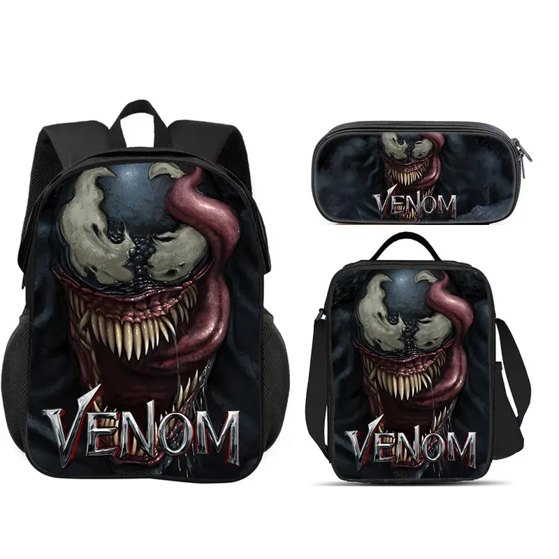 ensemble scolaire venom 3 pièces : sac à dos + trousse à crayons + sac à lunch, sac à dos scolaire tendance, cadeau pour enfants, pratique et multifonctionnel