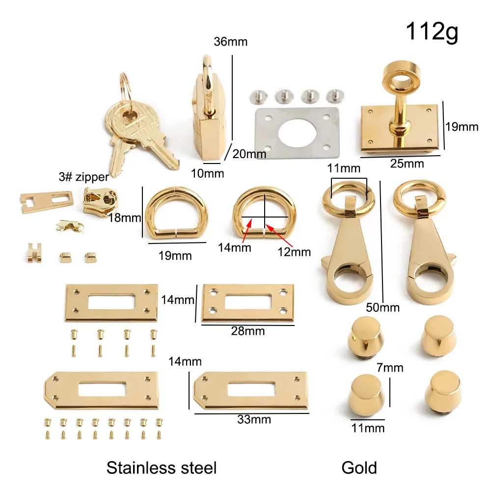 ensemble de serrures en acier inoxydable massif de haute qualité, grande taille, pour sacs de luxe classiques, cadenas avec clés, accessoires de remplacement, 1/3/5 ensembles