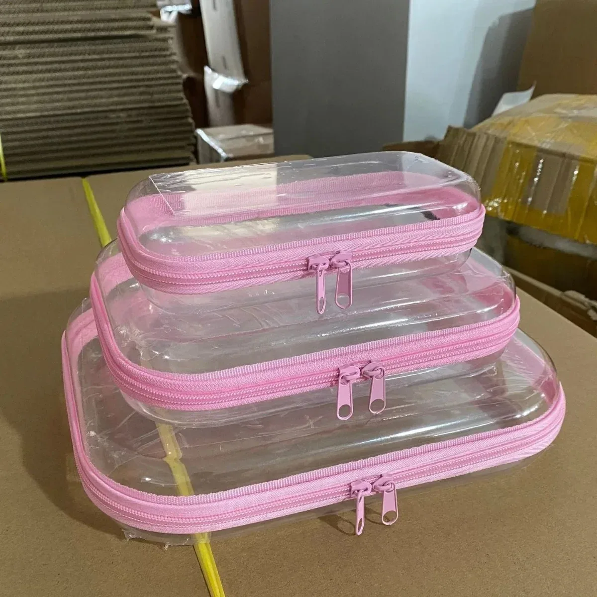 boîte de rangement en pet grande capacité, trousse de toilette de voyage, ensemble de trois pièces, sac de rangement pour cosmétiques, organiseur de maquillage, sac de transport