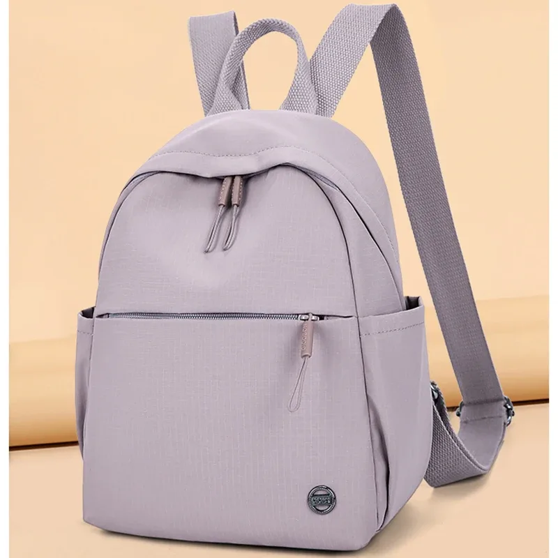 sac à dos tendance en nylon imperméable pour femmes, couleur unie, simple, loisirs, voyage, sacs à bandoulière pour adolescents