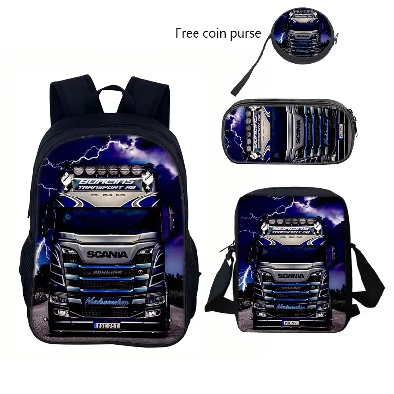 scania-sac à dos durable pour l'école, étui à crayons, livre d'ordinateur, cadeau d'anniversaire pour enfant, ensemble de 3 pièces, 40cm/15.7 pouces