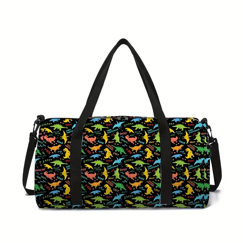 sac à bagages de grande capacité avec motif de dinosaure de dessin animé pour garçons/filles, meilleurs cadeaux, sac de fitness extérieur 2d pour enfants