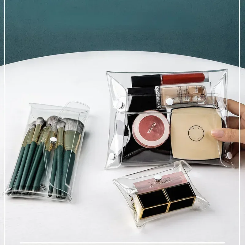 trousse de maquillage transparente, organisateur de sacs à cosmétiques, étui à brosses portable de voyage, ensemble de rangement, stylo transparent en pvc, lavage de toilette de bain 2025