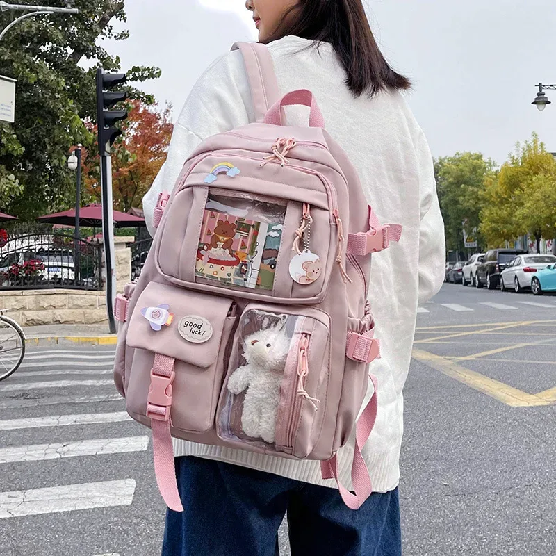 Sac à dos scolaire à boucle, couleur bonbon, tendance, mignon, style coréen, sac à bandoulière pour étudiantes, sac à dos universitaire pour adolescentes