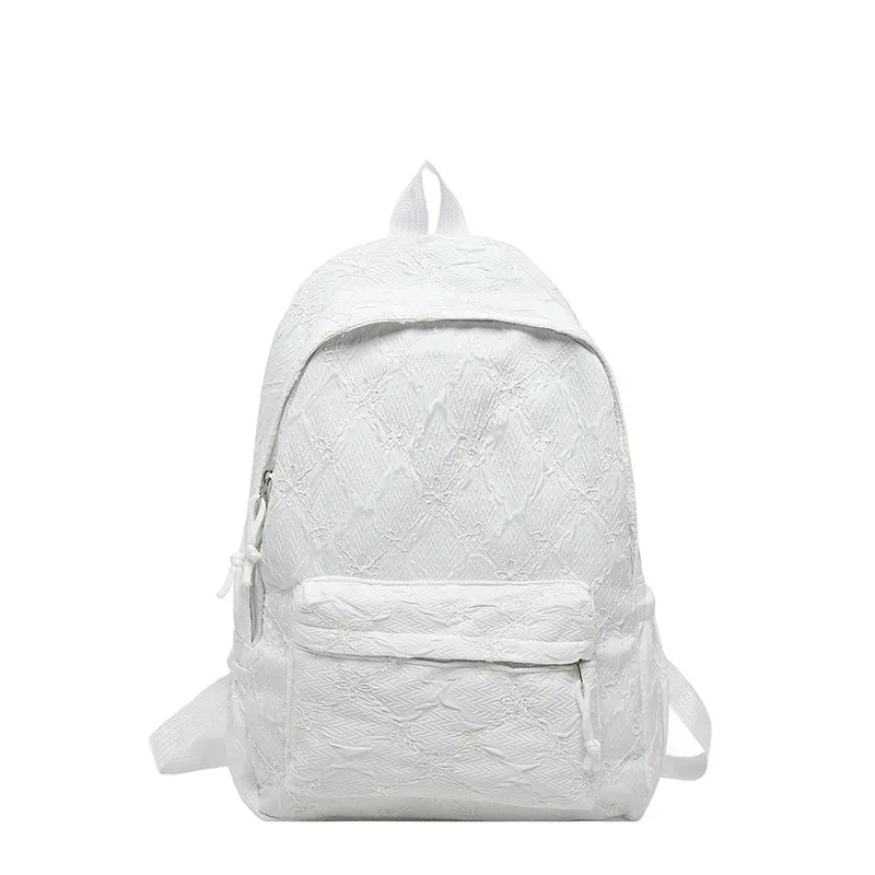 sac à dos matelassé ailes d'ange mignon, sac d'école en nylon à la mode, motif brodé élégant, sac à dos décontracté, sac de voyage quotidien spacieux