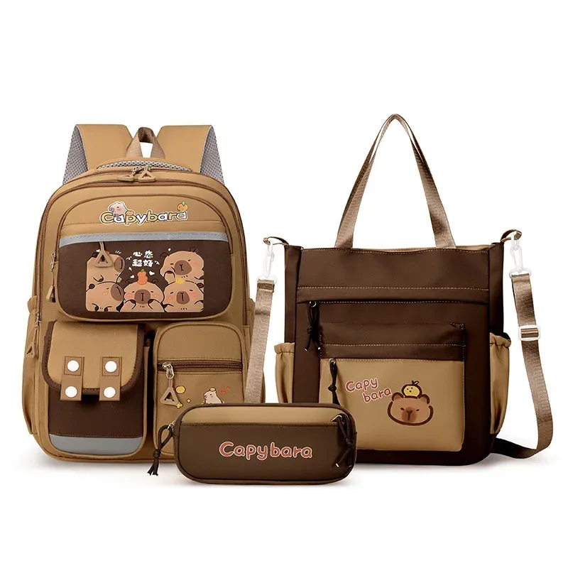 capybara école sac à dos adolescents filles sacs d'école ensemble sac à dos décontracté enfants 3 pièces livre sac kawaii enfants cartable voyage sac à dos