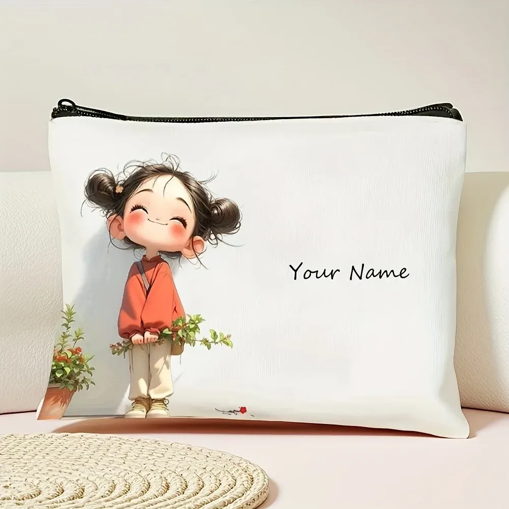 sacs de maquillage floraux vintage uniques et chics personnalisés avec nom pour filles, pochette cosmétique, trousse de toilette, trousse à crayons, sac de rangement de voyage